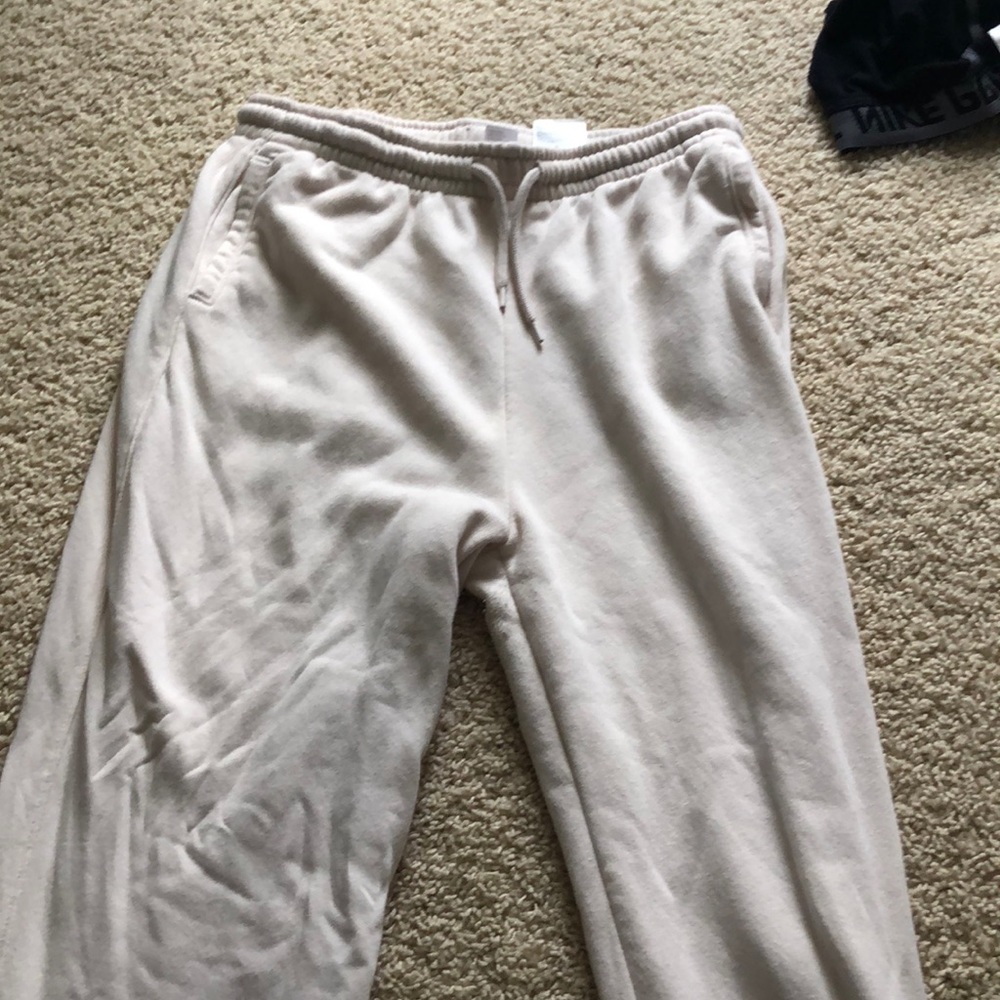 Light tan sweat pants. Soft material.